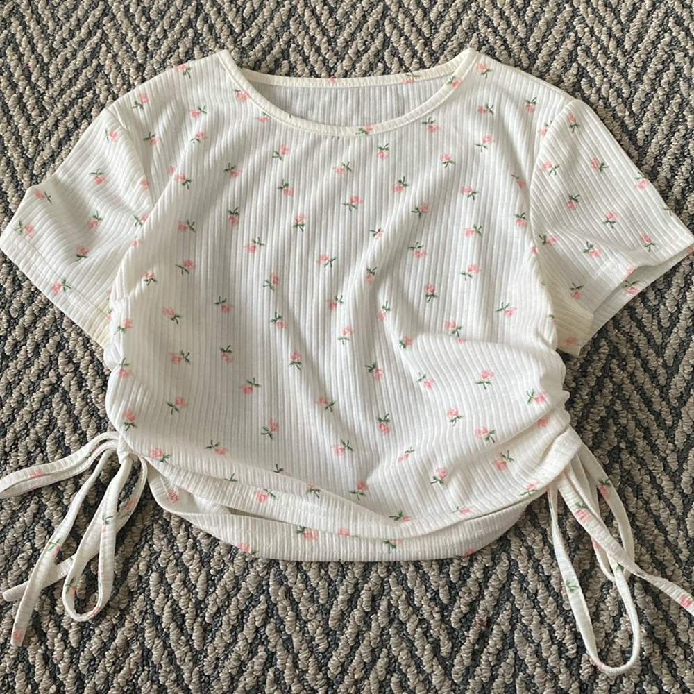Floral White and Pink Women’s Tie Top